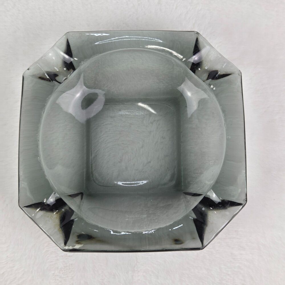 Vintage Smoky Glass Ashtray 4.75" Octagon Mid Century Modern Retro